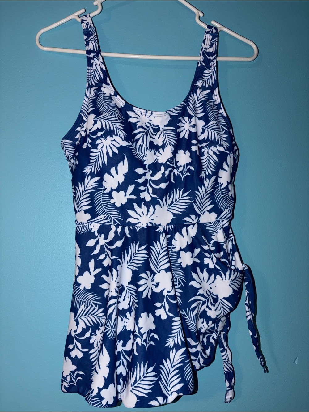 Source Unknown Navy & White Floral One-Piece Swim Dress NWOT
